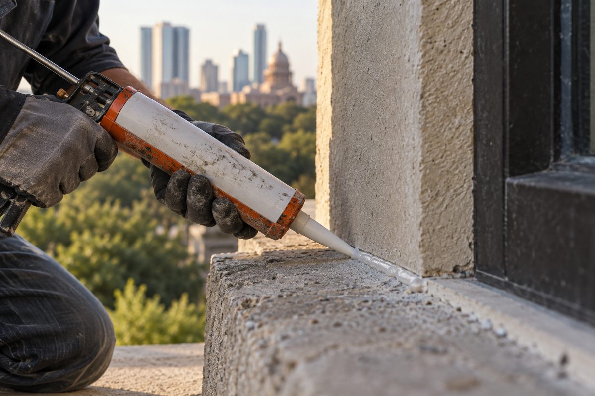 Construction sealant applied along a rough building joint